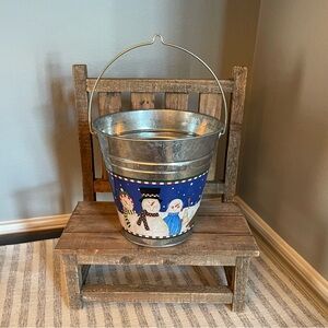 Festive Snowman Metal Bucket - Christmas